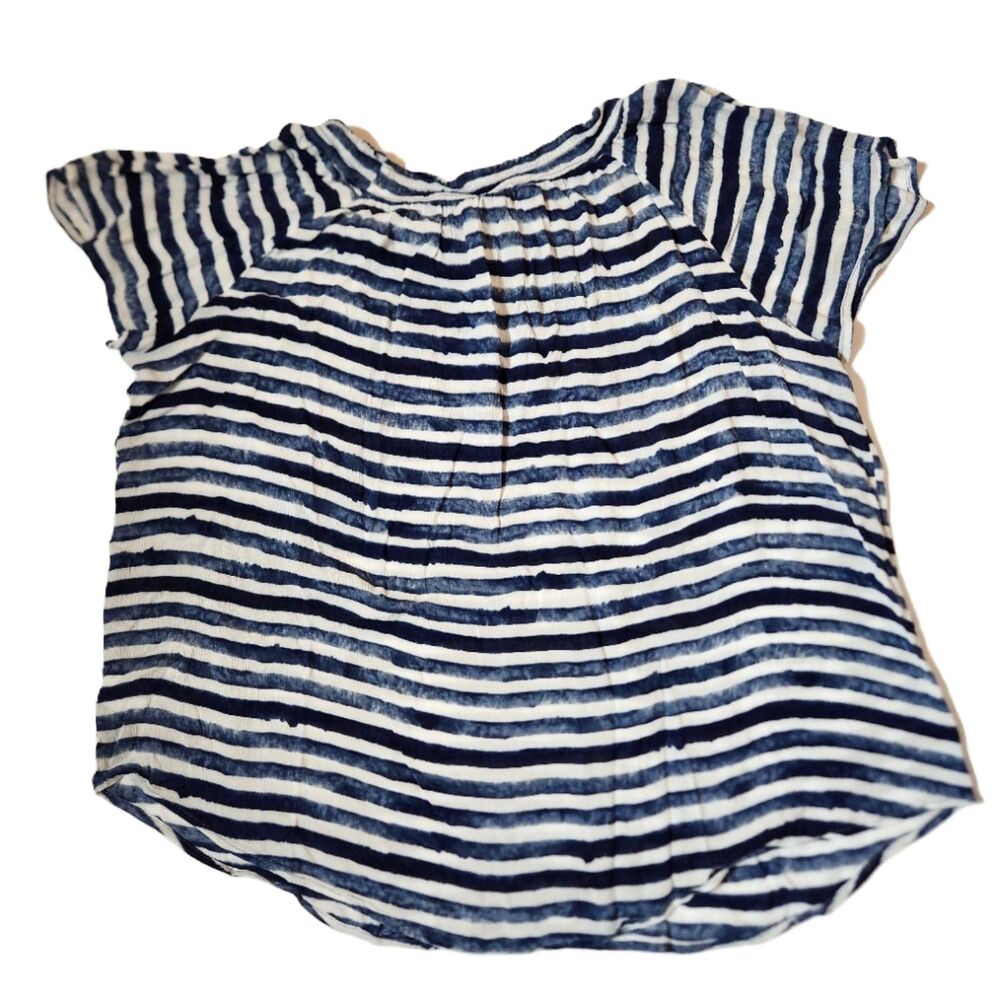 Liz Claiborne Navy and White Striped Short Sleeve Pop Over Blouse